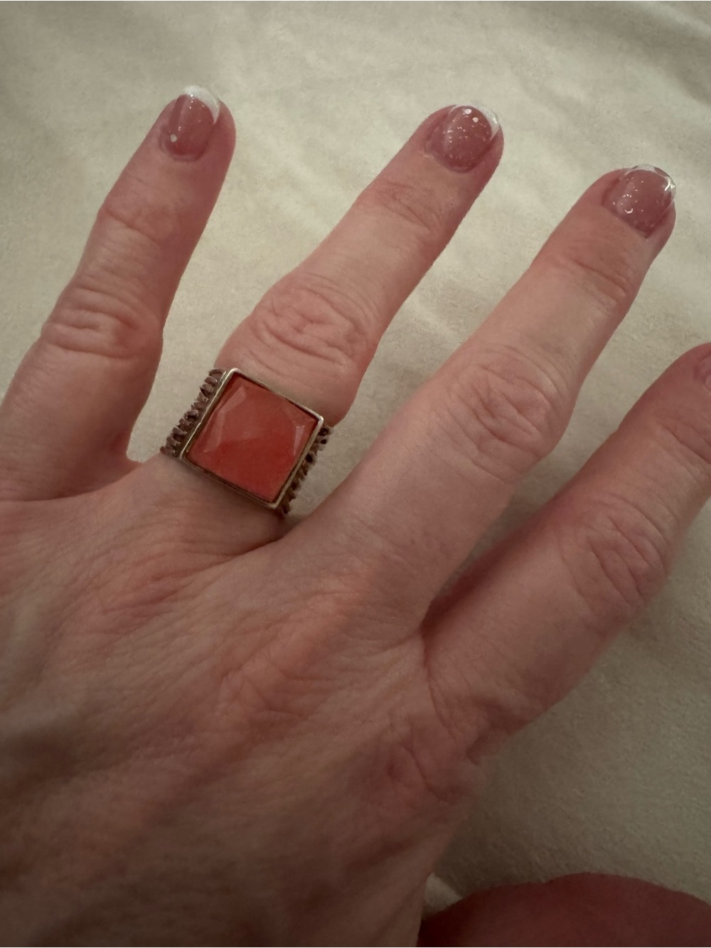 Silpada Sterling Silver Faceted Cherry Quartz Wide Band Ring Size 8